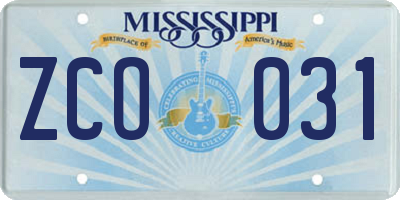 MS license plate ZCO031
