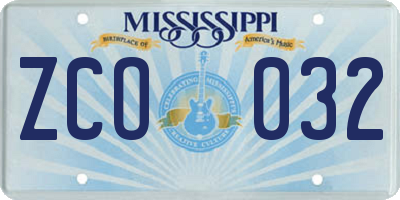 MS license plate ZCO032