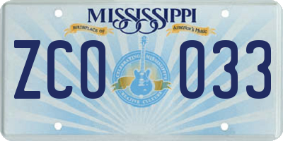 MS license plate ZCO033