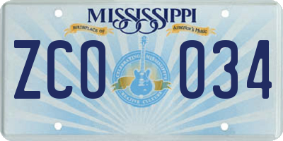 MS license plate ZCO034