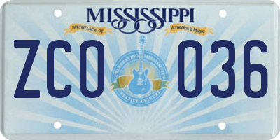 MS license plate ZCO036