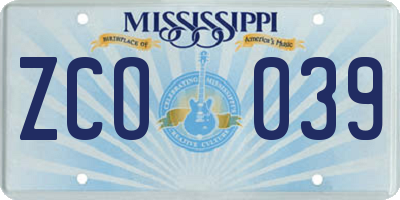 MS license plate ZCO039