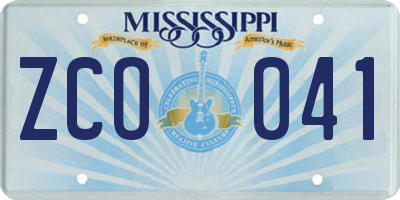MS license plate ZCO041