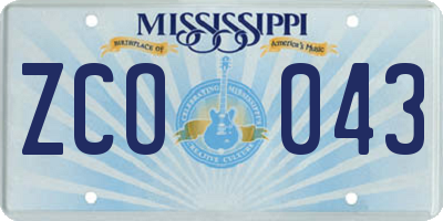 MS license plate ZCO043