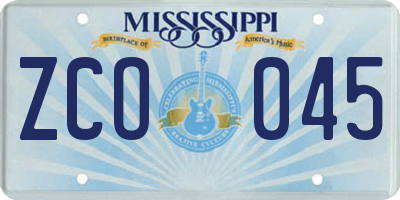 MS license plate ZCO045