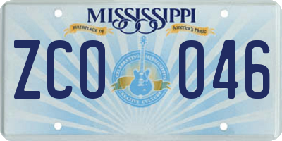 MS license plate ZCO046