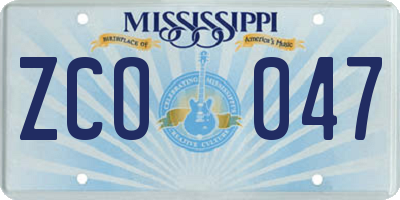 MS license plate ZCO047
