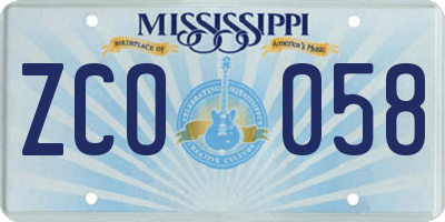 MS license plate ZCO058
