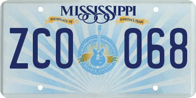 MS license plate ZCO068