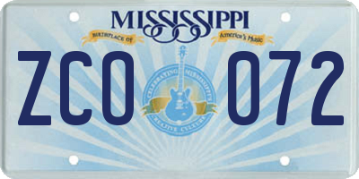 MS license plate ZCO072