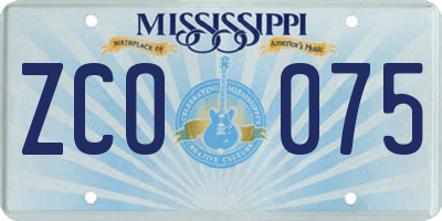 MS license plate ZCO075