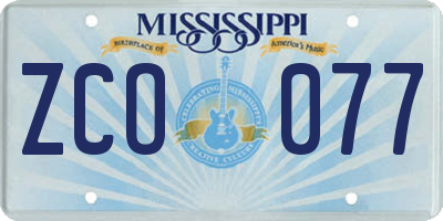 MS license plate ZCO077
