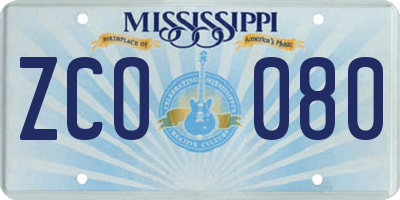 MS license plate ZCO080