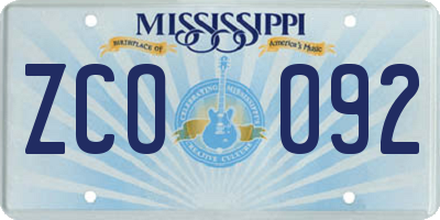 MS license plate ZCO092