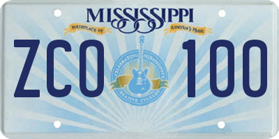 MS license plate ZCO100