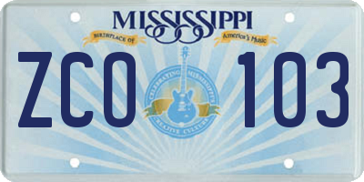 MS license plate ZCO103