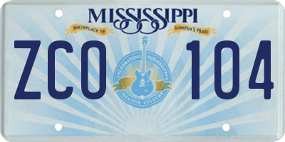 MS license plate ZCO104