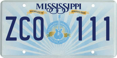 MS license plate ZCO111
