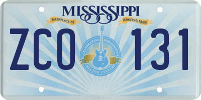 MS license plate ZCO131