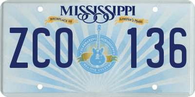 MS license plate ZCO136