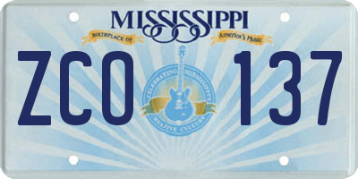 MS license plate ZCO137