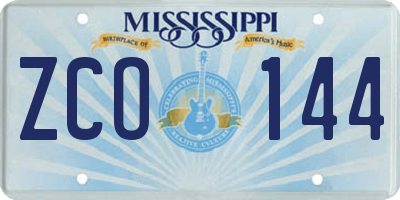 MS license plate ZCO144