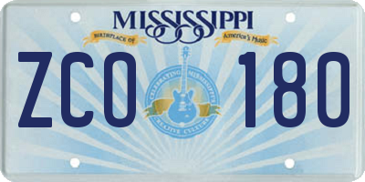 MS license plate ZCO180