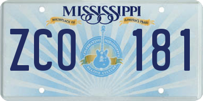 MS license plate ZCO181