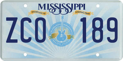 MS license plate ZCO189