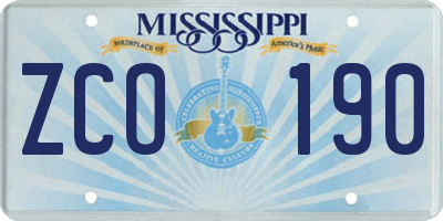 MS license plate ZCO190