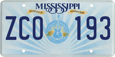 MS license plate ZCO193