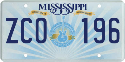 MS license plate ZCO196