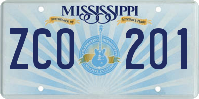 MS license plate ZCO201