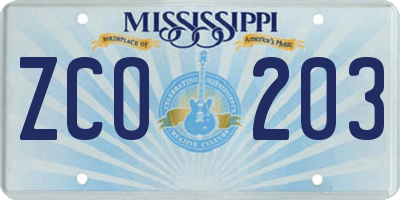 MS license plate ZCO203