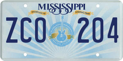 MS license plate ZCO204