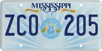 MS license plate ZCO205