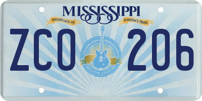 MS license plate ZCO206