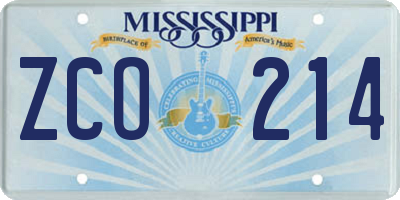 MS license plate ZCO214