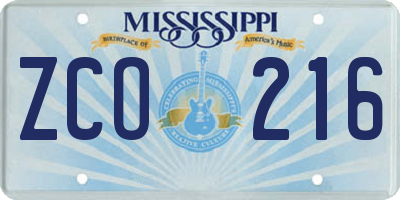 MS license plate ZCO216