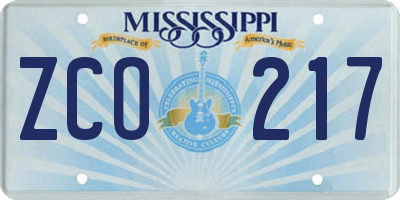 MS license plate ZCO217