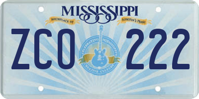 MS license plate ZCO222