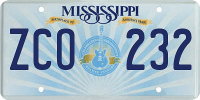 MS license plate ZCO232