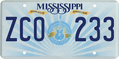 MS license plate ZCO233