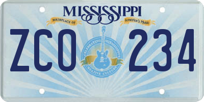 MS license plate ZCO234