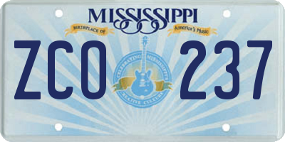 MS license plate ZCO237