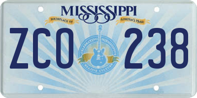 MS license plate ZCO238