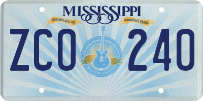 MS license plate ZCO240