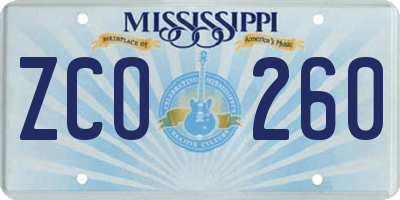 MS license plate ZCO260