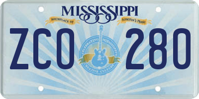 MS license plate ZCO280