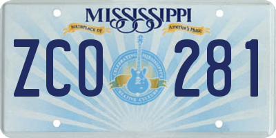MS license plate ZCO281